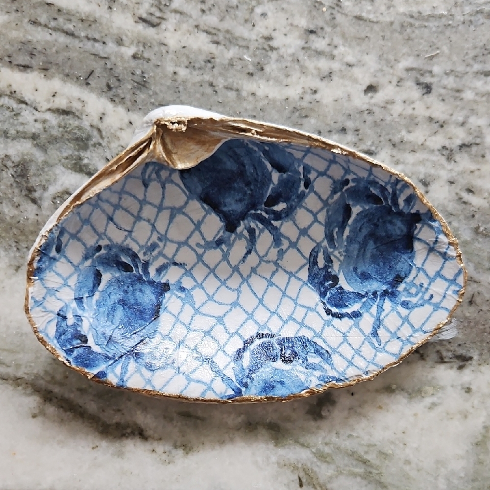 Decorative Blue and White‎ Crab Shell Trinket Dish Stocking Stuffer